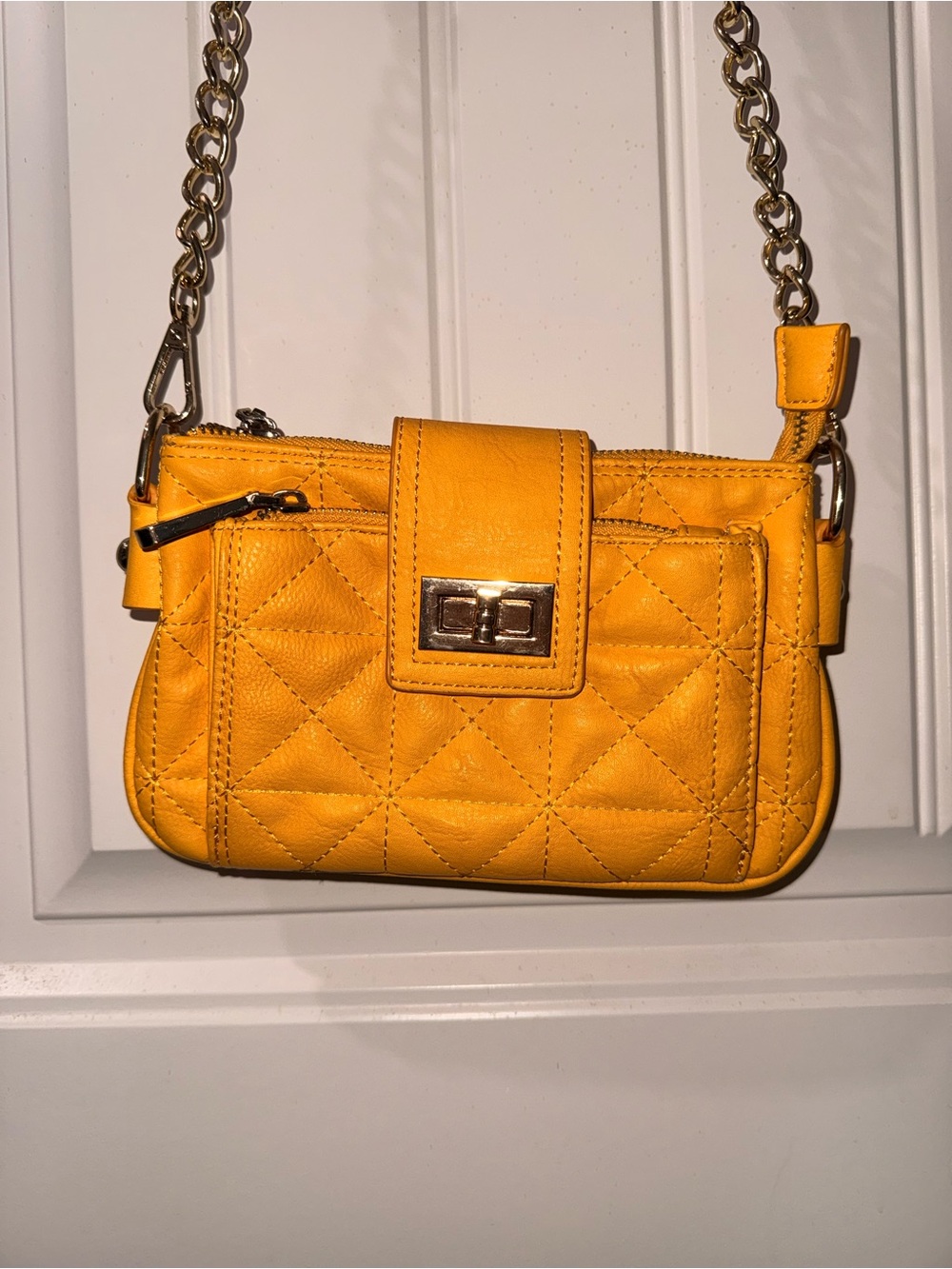 Yellow Quilted Crossbody Bag with Chain Strap